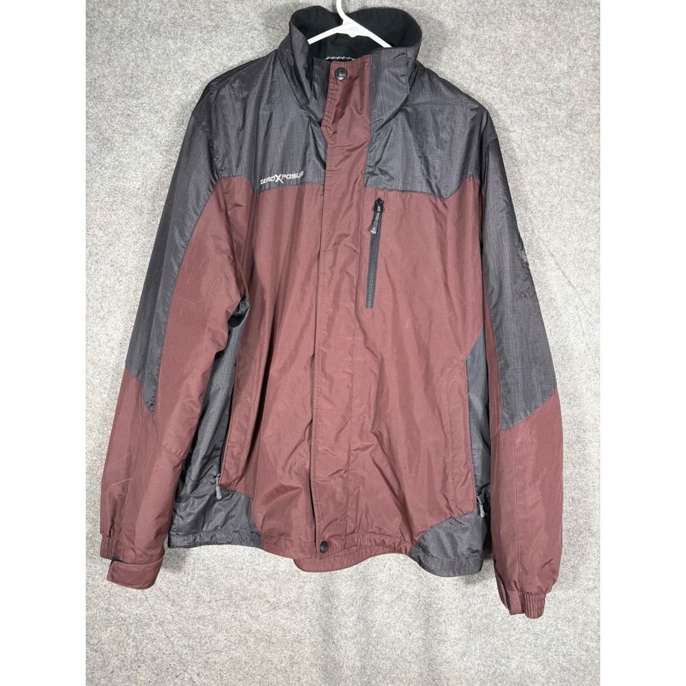ZeroXposur Mens L Ski‎ Jacket Burgundy Gray Boarding Co Winter Coat Full Zip